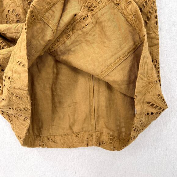 FREE PEOPLE Daniella Mini Dress Women 0 Taupe Embroidered Eyelet Puff Sleeve NEW - Picture 8 of 14